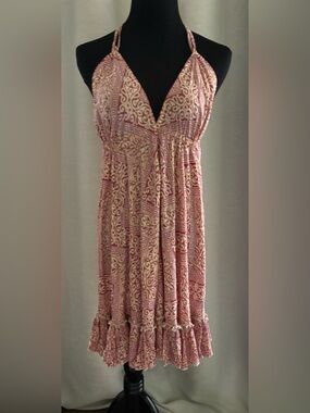 Boho Pink Printed Asymmetrical Halter Dress